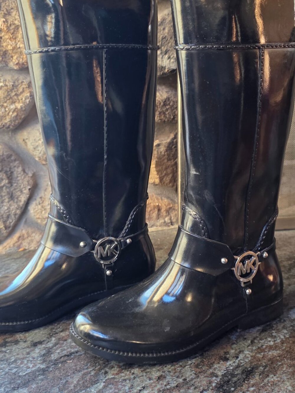 Michael Kors Fulton Harness Black Rubber Rain Boots Size 8 - Picture 8 of 15